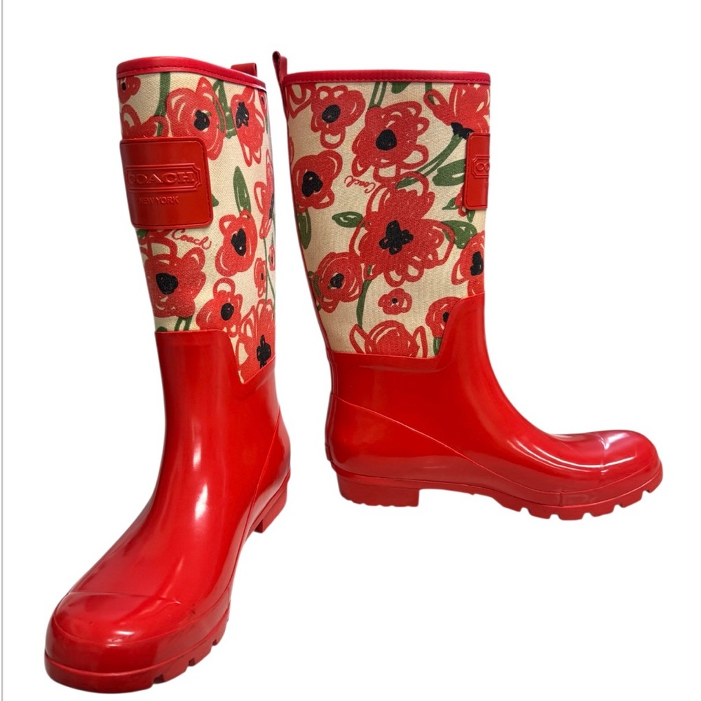 Red Floral Rain Boots - Women's Waterproof Boot